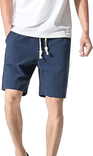 tuduoms 7'' Linen Casual Shorts Men's Fashion Slim Fit Short Elastic Summer Beach Shorts Pockets Gym Running Athletic Shorts