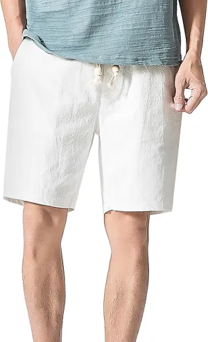 tuduoms 7'' Linen Casual Shorts Men's Fashion Slim Fit Short Elastic Summer Beach Shorts Pockets Gym Running Athletic Shorts