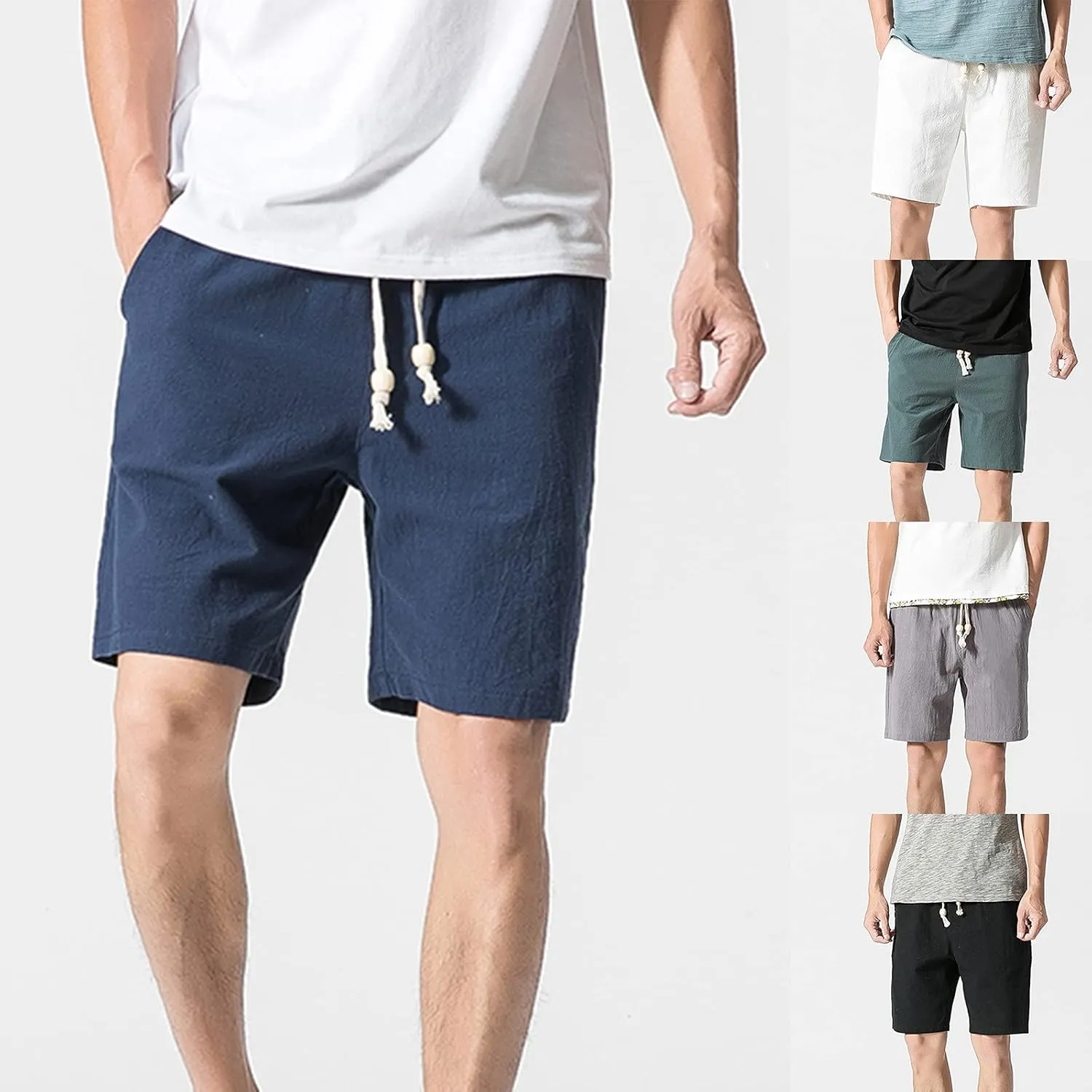 tuduoms 7'' Linen Casual Shorts Men's Fashion Slim Fit Short Elastic Summer Beach Shorts Pockets Gym Running Athletic Shorts