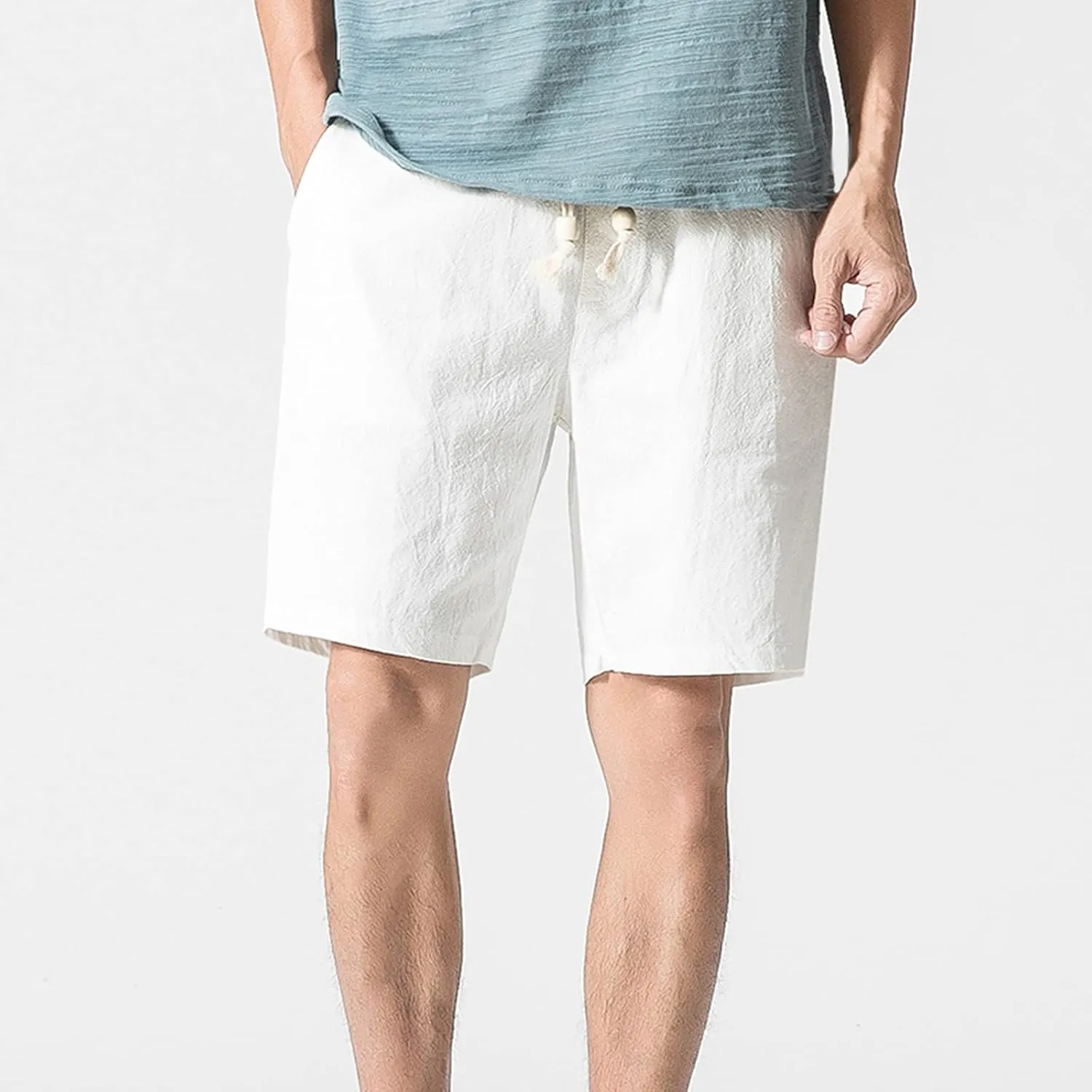 tuduoms 7'' Linen Casual Shorts Men's Fashion Slim Fit Short Elastic Summer Beach Shorts Pockets Gym Running Athletic Shorts