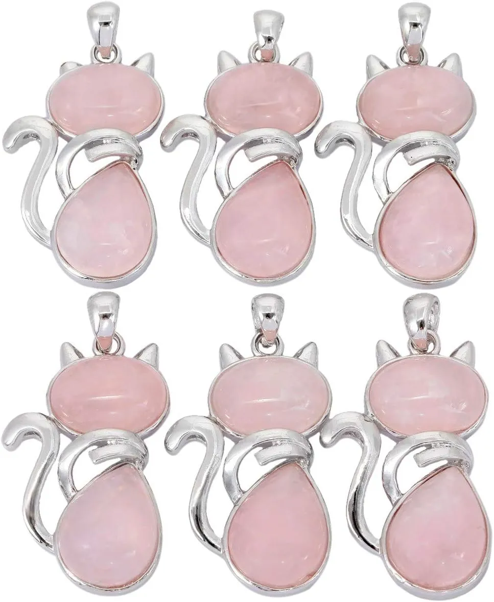 TUMBEELLUWA Stone Pendant Cat Healing Crystal Necklace Animal Energy Chakra Amulet Handmade Jewelry for Women