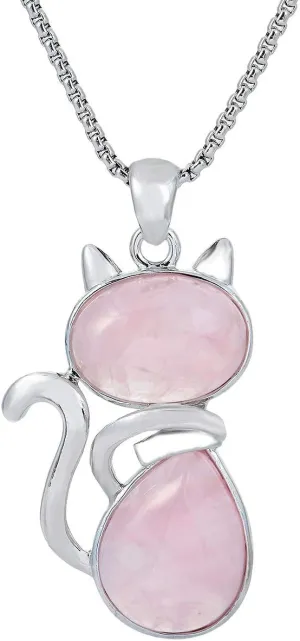 TUMBEELLUWA Stone Pendant Cat Healing Crystal Necklace Animal Energy Chakra Amulet Handmade Jewelry for Women