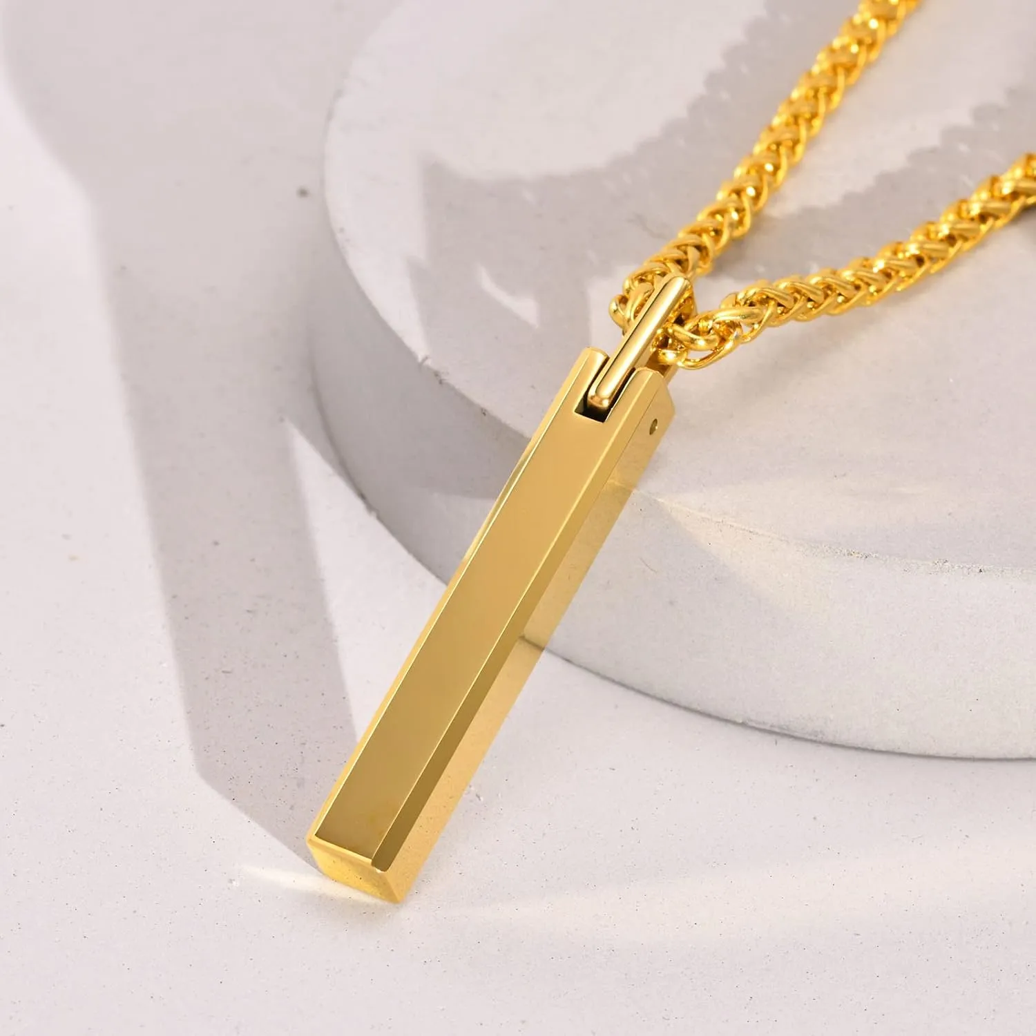 Tungsten Carbide Hebrew Jewish Bar Necklaces Engraved Custom Symbol of Life Pendant Inspirational Necklaces Polished Jewelry for Men Women, Wife Husband Gift, Chain 24"