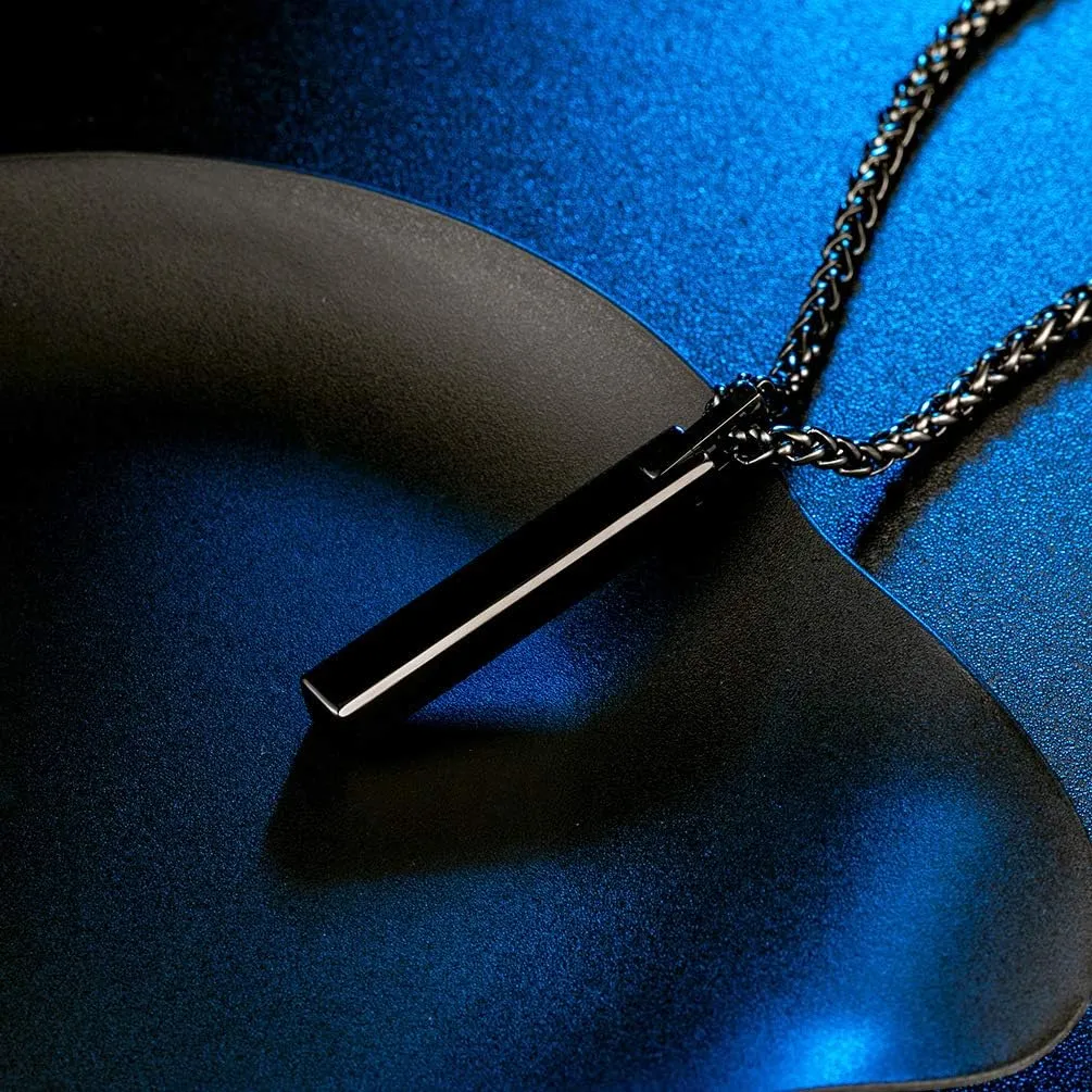 Tungsten Carbide Hebrew Jewish Bar Necklaces Engraved Custom Symbol of Life Pendant Inspirational Necklaces Polished Jewelry for Men Women, Wife Husband Gift, Chain 24"