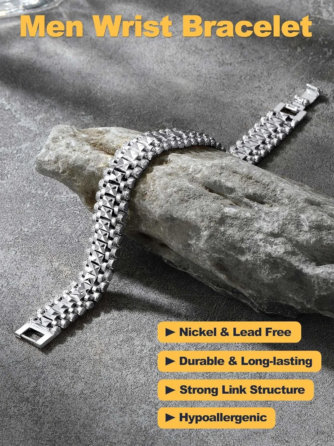 U7 Link Bracelets for Men, Stainless Steel/Black/Gold Plated Cuban Link Chain Bracelets, Unisex Chunky Bracelets, Xmas Fathers Day Jewelry for Him