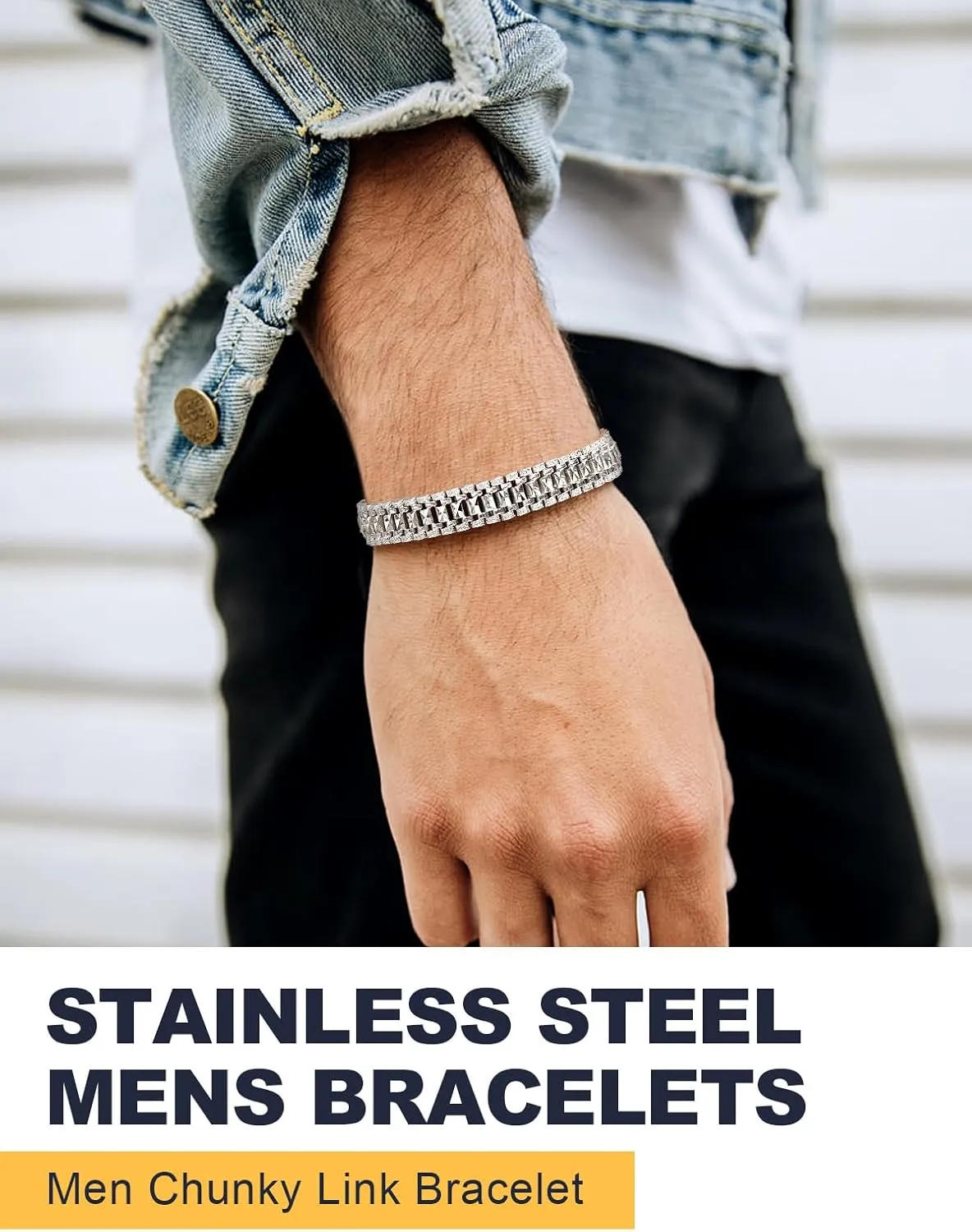 U7 Link Bracelets for Men, Stainless Steel/Black/Gold Plated Cuban Link Chain Bracelets, Unisex Chunky Bracelets, Xmas Fathers Day Jewelry for Him