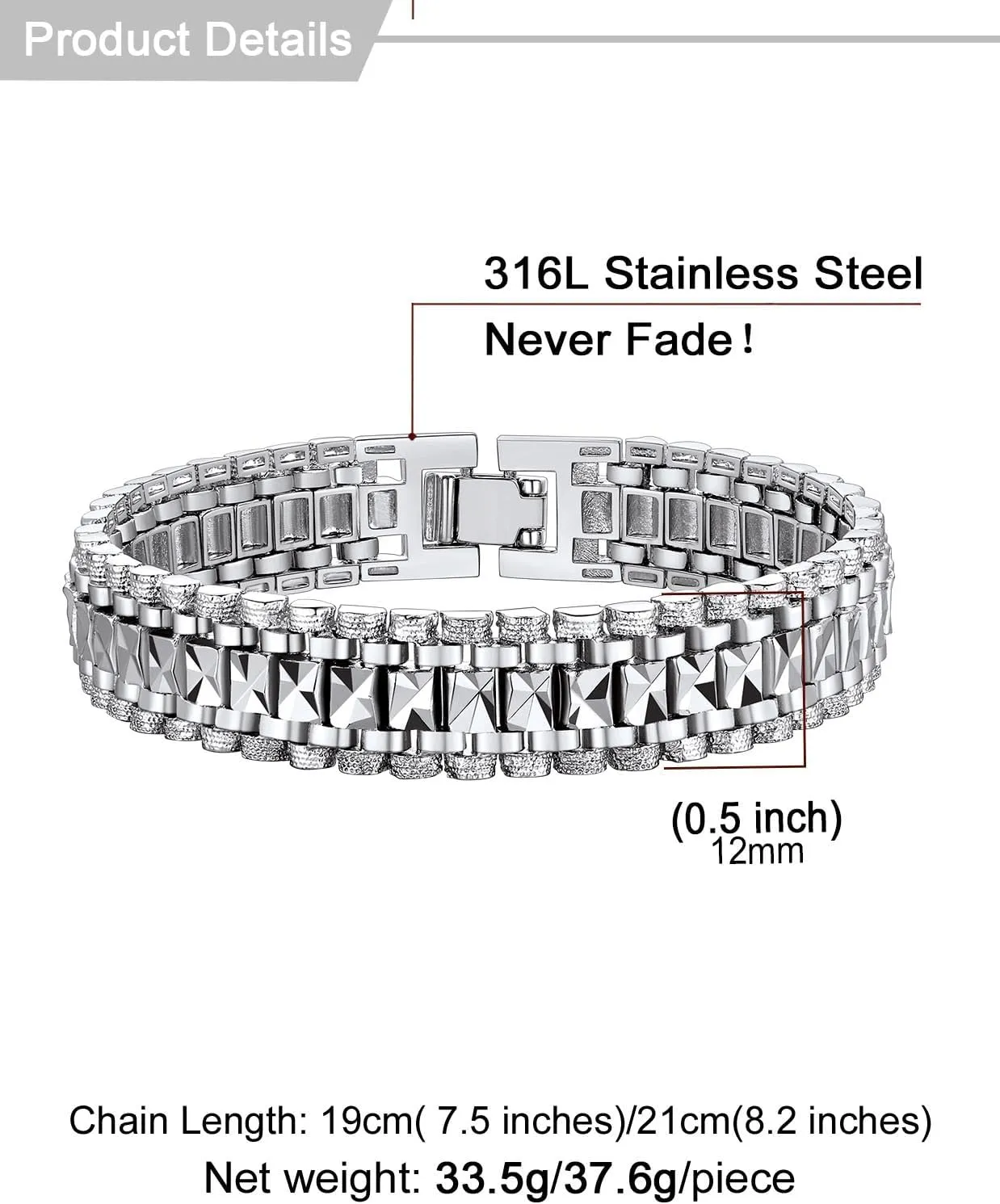 U7 Link Bracelets for Men, Stainless Steel/Black/Gold Plated Cuban Link Chain Bracelets, Unisex Chunky Bracelets, Xmas Fathers Day Jewelry for Him