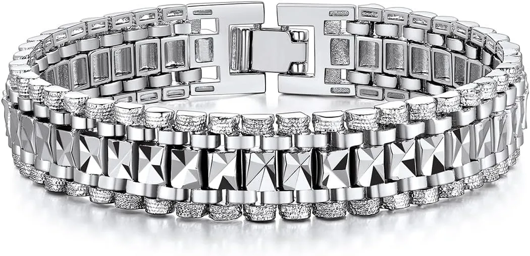 U7 Link Bracelets for Men, Stainless Steel/Black/Gold Plated Cuban Link Chain Bracelets, Unisex Chunky Bracelets, Xmas Fathers Day Jewelry for Him