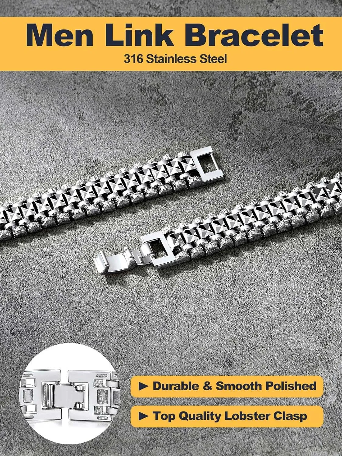 U7 Link Bracelets for Men, Stainless Steel/Black/Gold Plated Cuban Link Chain Bracelets, Unisex Chunky Bracelets, Xmas Fathers Day Jewelry for Him