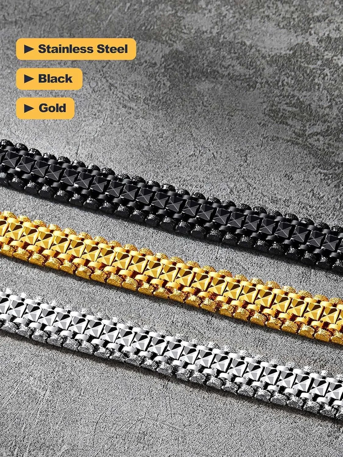 U7 Link Bracelets for Men, Stainless Steel/Black/Gold Plated Cuban Link Chain Bracelets, Unisex Chunky Bracelets, Xmas Fathers Day Jewelry for Him