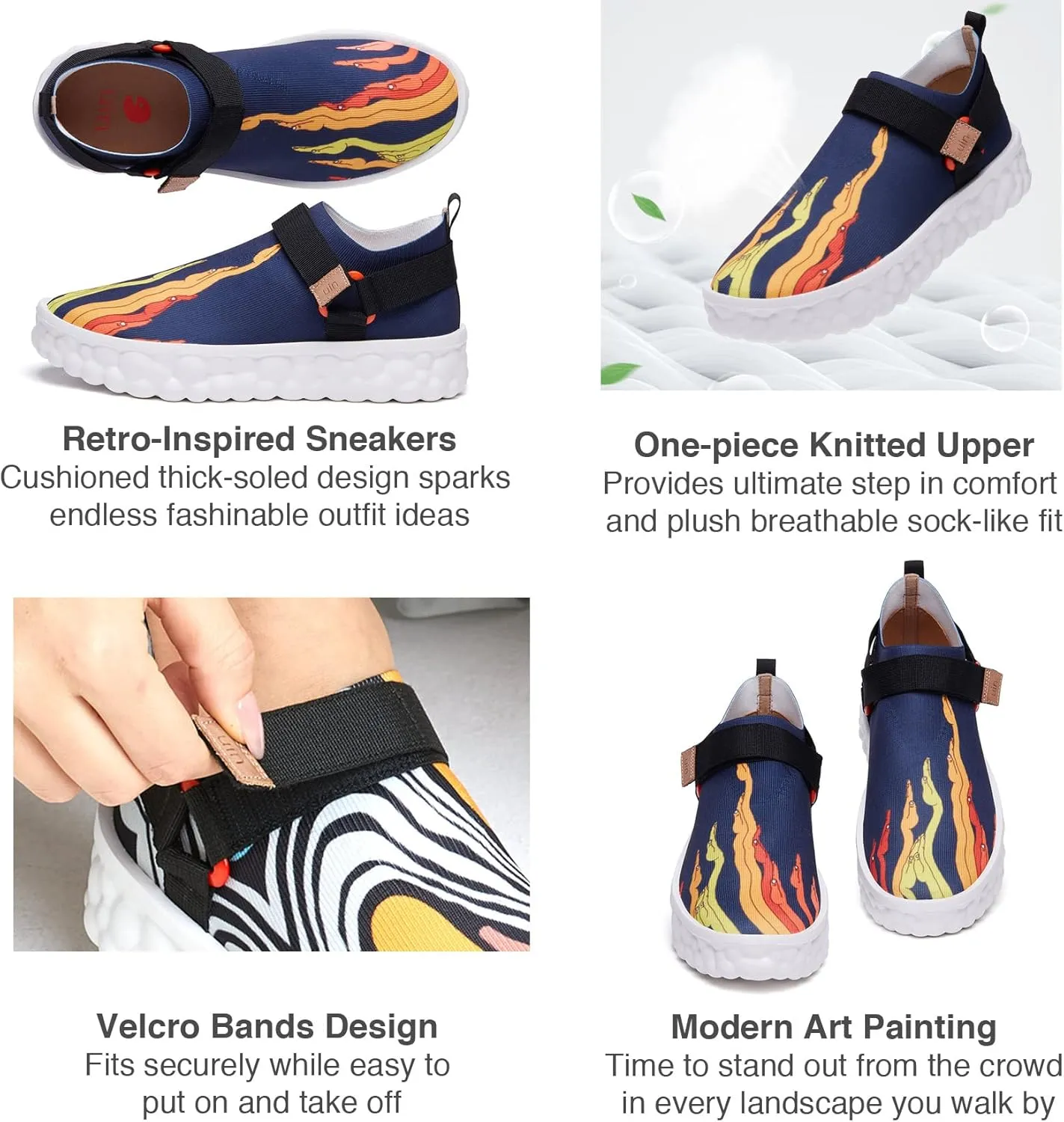 UIN Women's Fashion Sneakers Lightweight Walking Casual Slip Ons Art Painted Athletic Travel Skate Shoes Las Ramblas