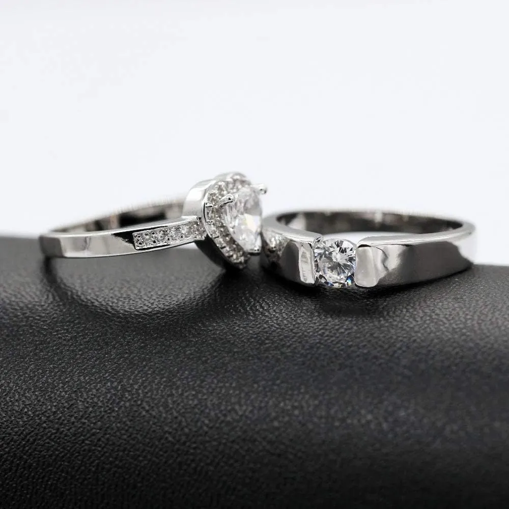 Uloveido A Pair of His and Her Engagement Ring Platinum Plated Heart Wedding Engagement Band for Women and Men Valentine's Day Couples Gifts J002M