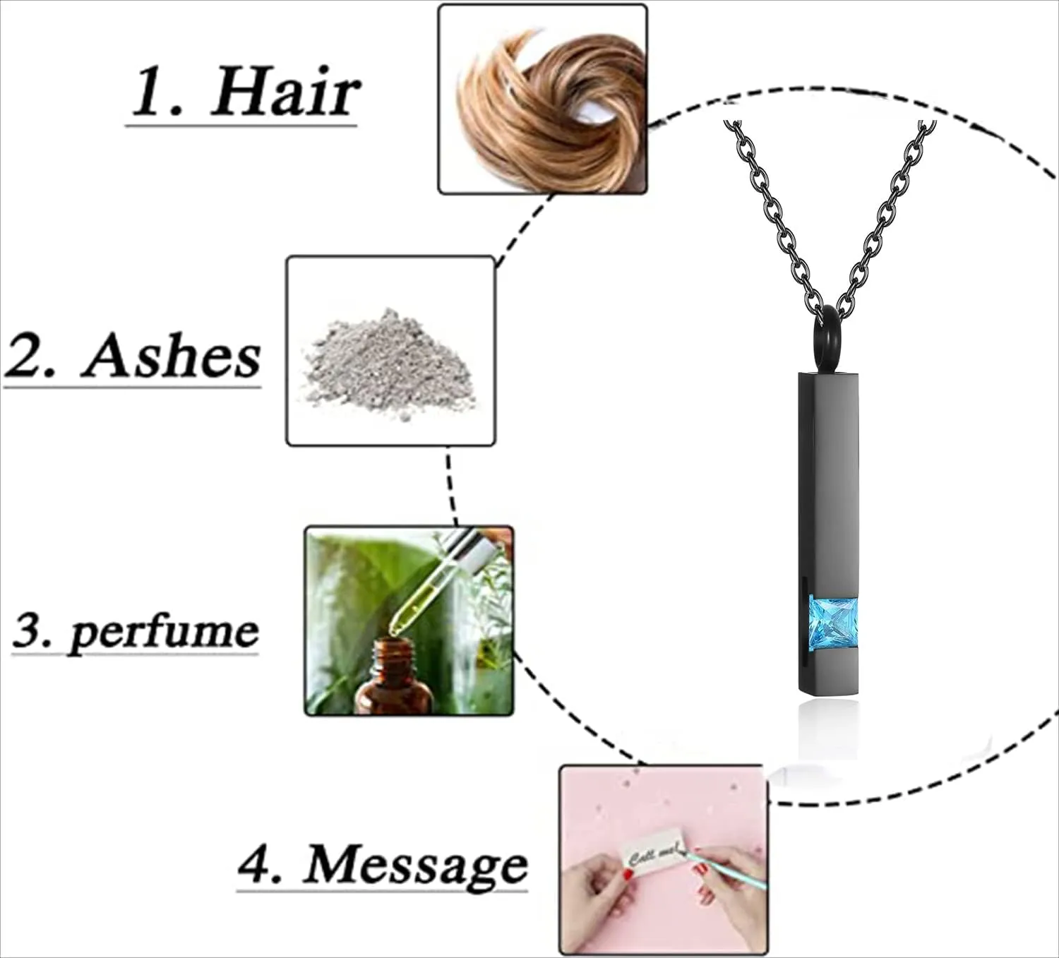 Urn Necklaces for Ashes Stainless Steel Bar Pendant Necklace Cube Memorial Ashes Necklace Crystal Cremation Urn Pendant for Men
