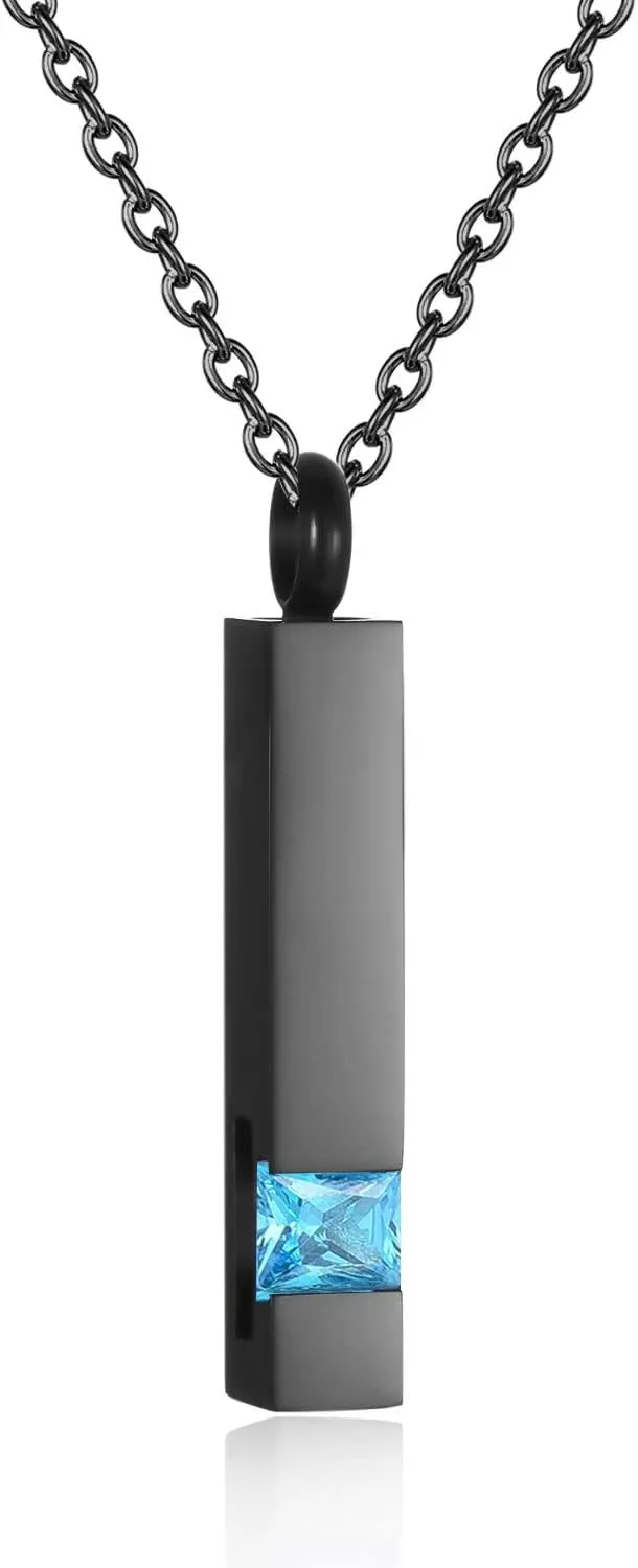 Urn Necklaces for Ashes Stainless Steel Bar Pendant Necklace Cube Memorial Ashes Necklace Crystal Cremation Urn Pendant for Men