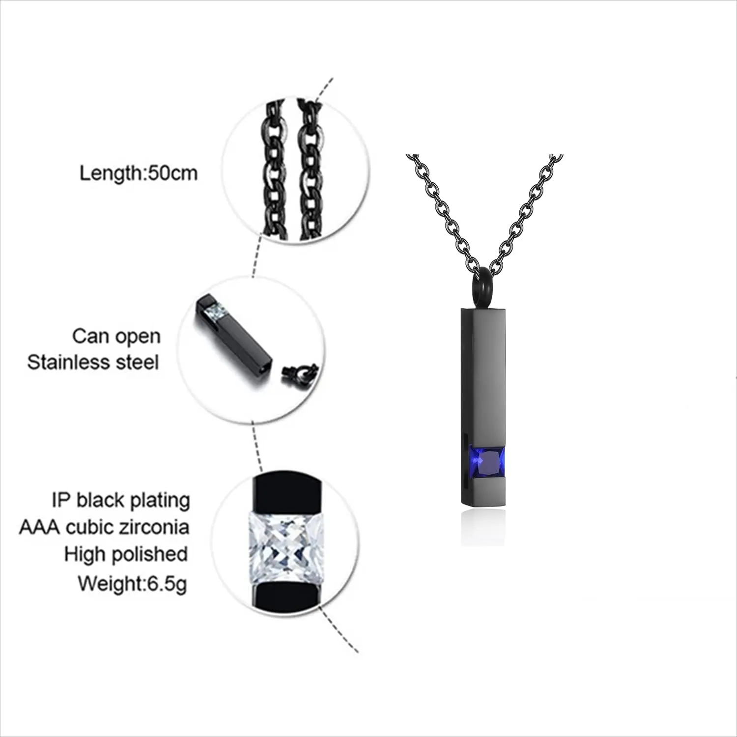 Urn Necklaces for Ashes Stainless Steel Bar Pendant Necklace Cube Memorial Ashes Necklace Crystal Cremation Urn Pendant for Men
