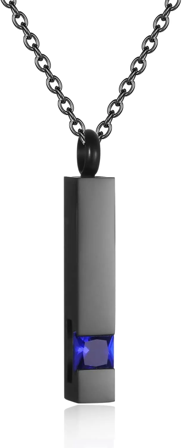 Urn Necklaces for Ashes Stainless Steel Bar Pendant Necklace Cube Memorial Ashes Necklace Crystal Cremation Urn Pendant for Men