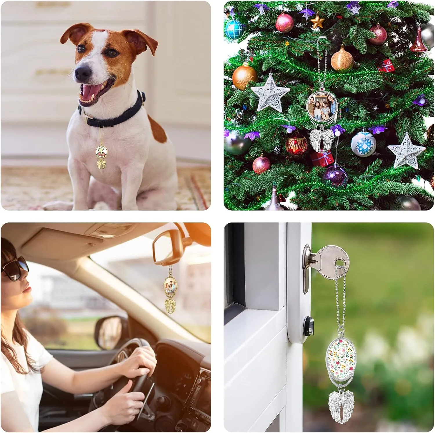 Valkynos Sublimation Keychain Blanks 16 pcs, Personalized Car Hanging Ornament, DIY Rearview Mirror Pendant w/Sublimation Blank Photo Frame for Home Window Christmas Decorations