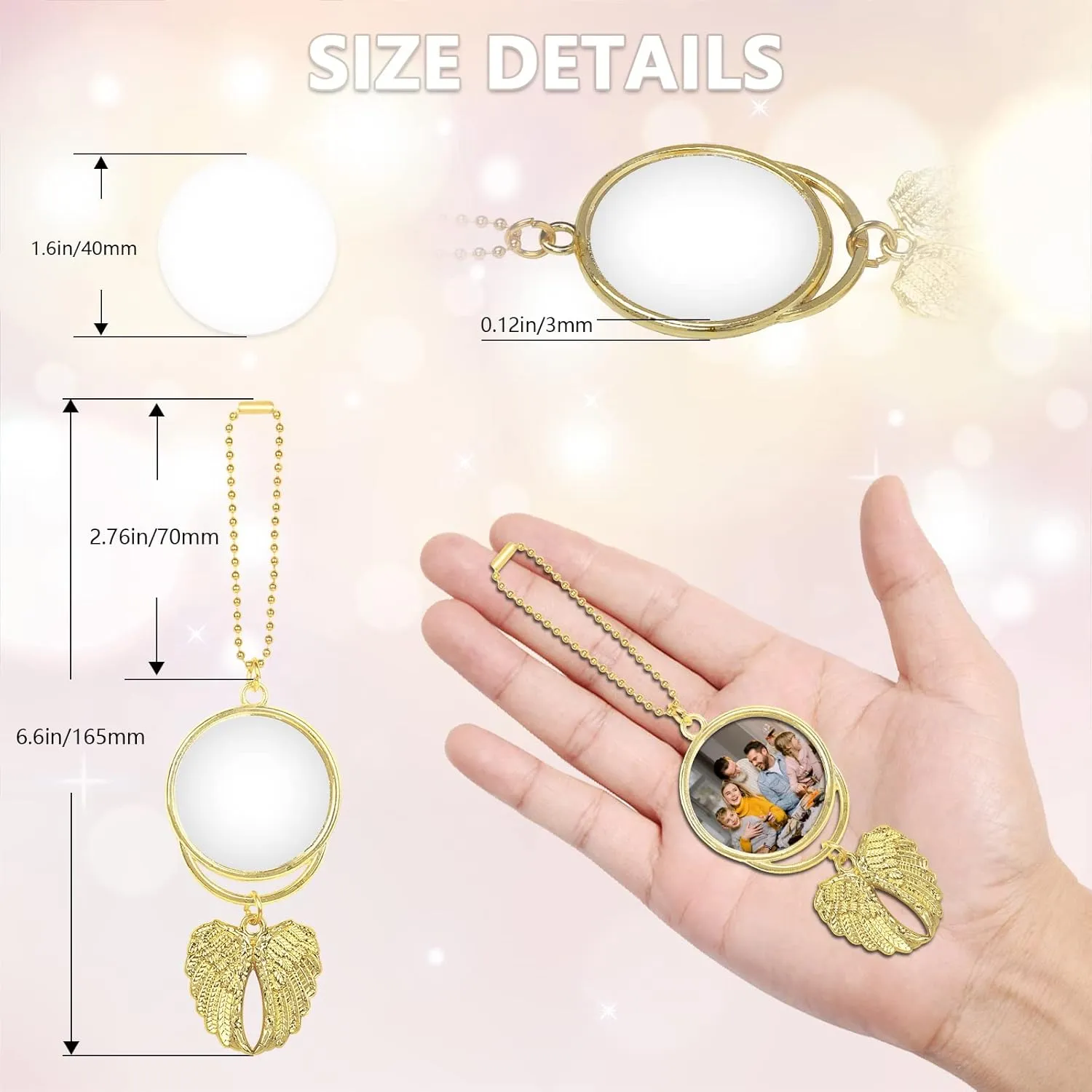 Valkynos Sublimation Keychain Blanks 16 pcs, Personalized Car Hanging Ornament, DIY Rearview Mirror Pendant w/Sublimation Blank Photo Frame for Home Window Christmas Decorations