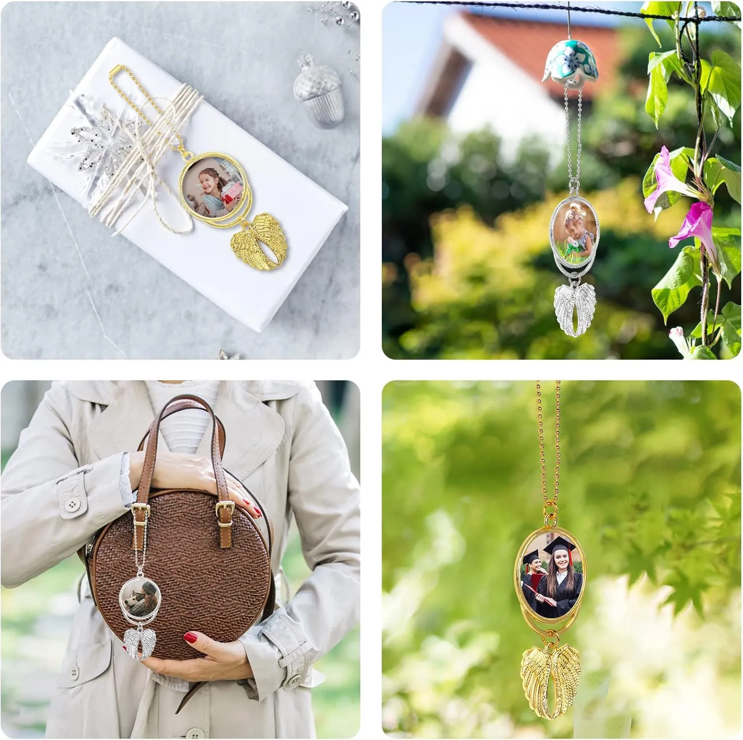 Valkynos Sublimation Keychain Blanks 16 pcs, Personalized Car Hanging Ornament, DIY Rearview Mirror Pendant w/Sublimation Blank Photo Frame for Home Window Christmas Decorations
