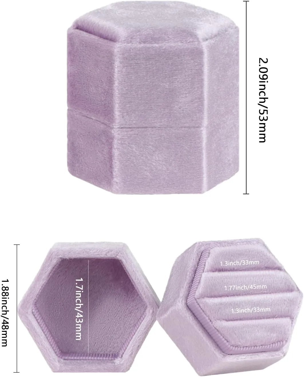 Velvet 3 Slots Jewelry Ring Box Engagement Wedding Box Keepsake Box Bridal Photo Ring Triple Slots Hexagon