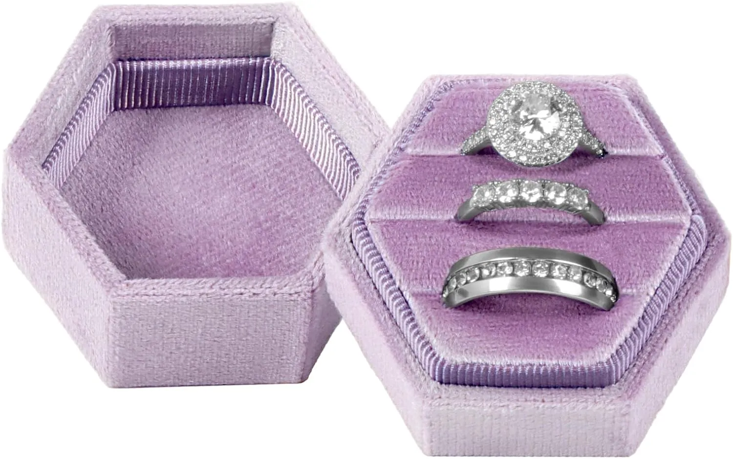 Velvet 3 Slots Jewelry Ring Box Engagement Wedding Box Keepsake Box Bridal Photo Ring Triple Slots Hexagon