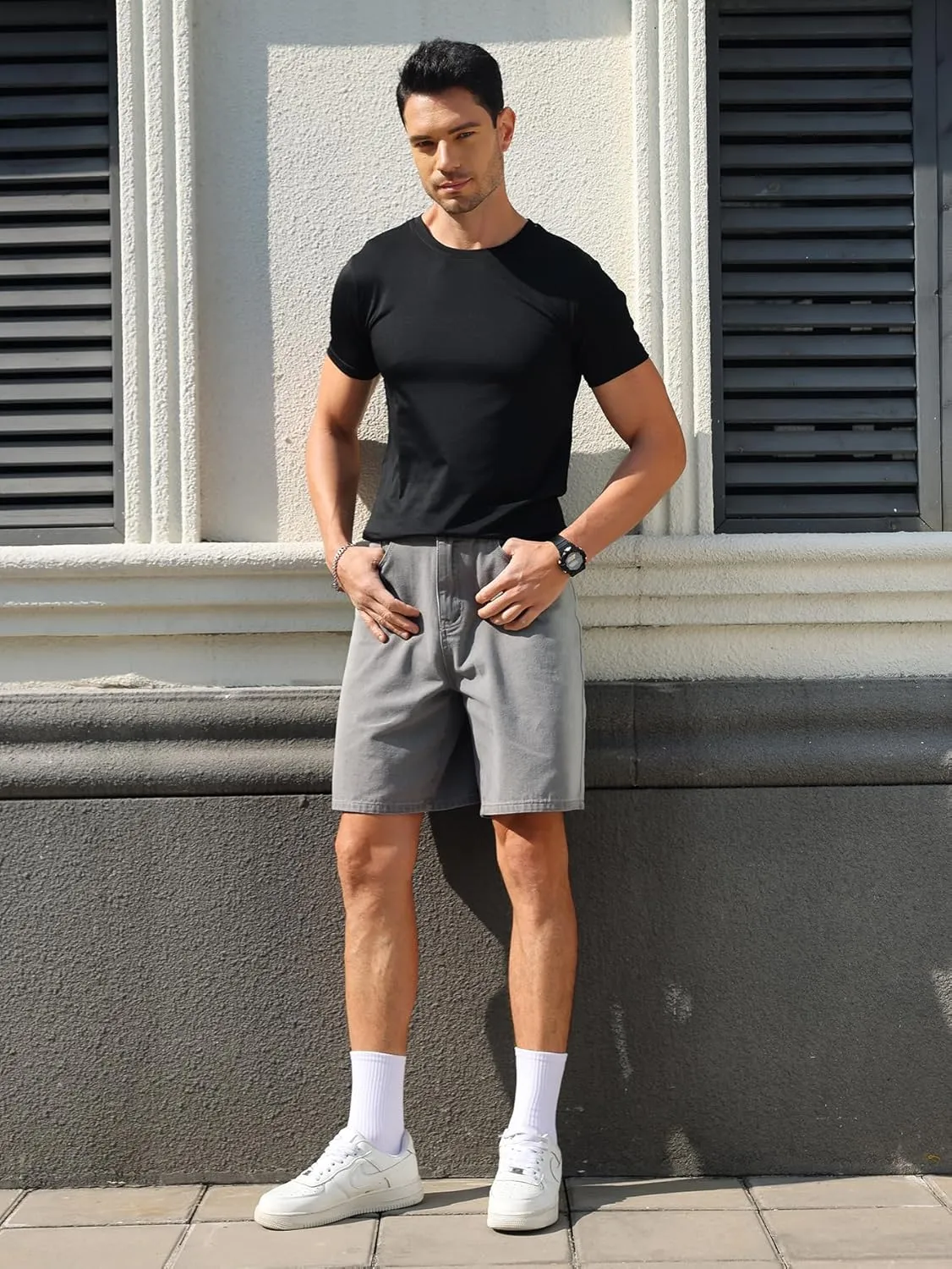 Verdusa Men's Straight Leg Denim Shorts Casual Jean Shorts with Pockets
