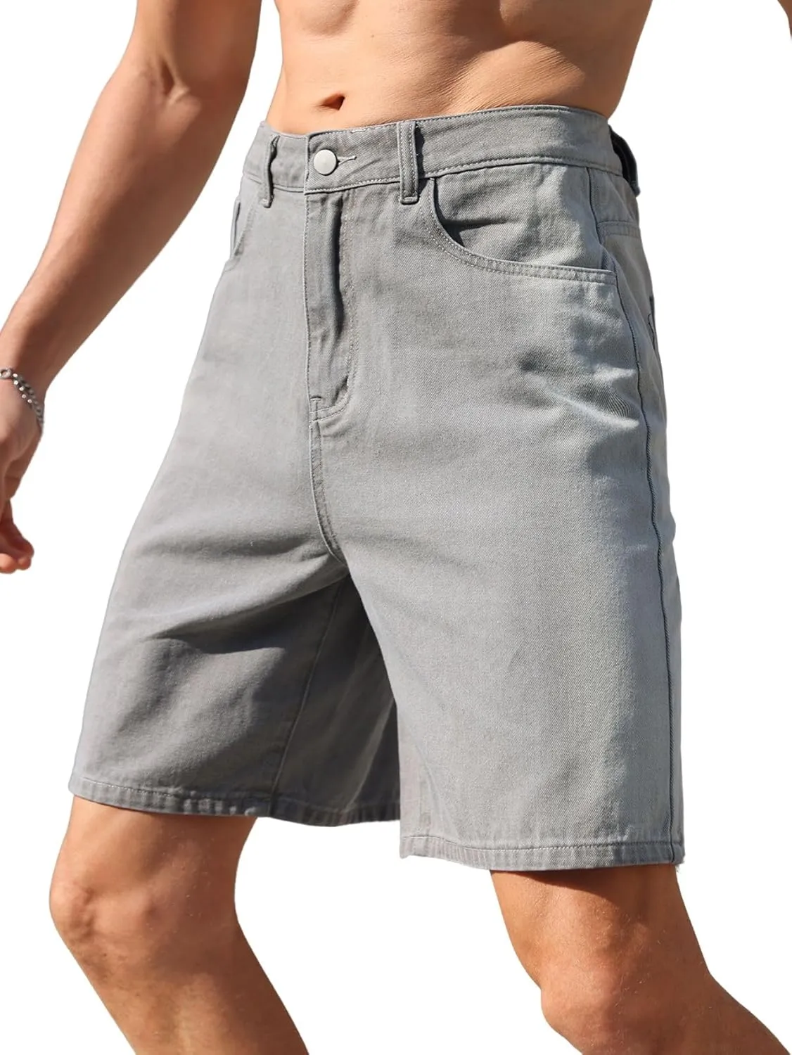 Verdusa Men's Straight Leg Denim Shorts Casual Jean Shorts with Pockets