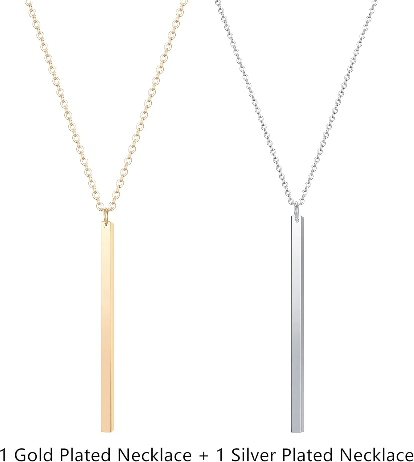 Vertical Bar Pendant Necklace Earrings - Simple Long lariat Chain Minimalist Dangle Earrings for Women 2.4" Pendant 35" Chain 2'' Drop
