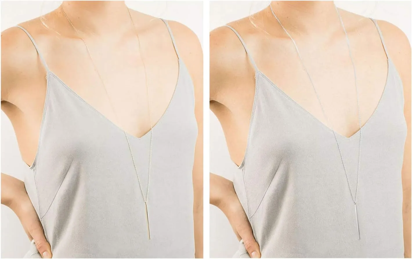 Vertical Bar Pendant Necklace Earrings - Simple Long lariat Chain Minimalist Dangle Earrings for Women 2.4" Pendant 35" Chain 2'' Drop
