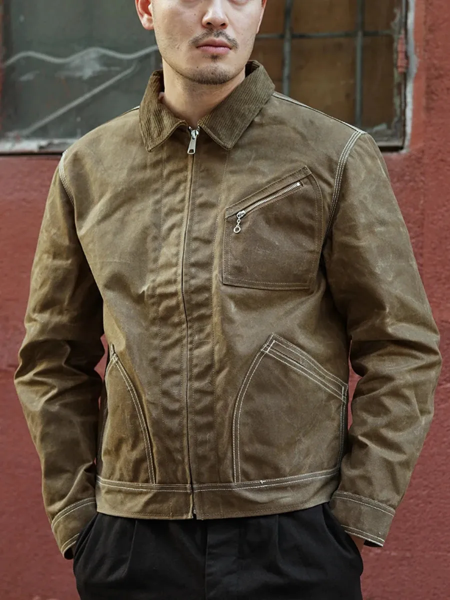 Vintage Men's Khaki Wax Canvax Jacket - Windproof and Waterproof