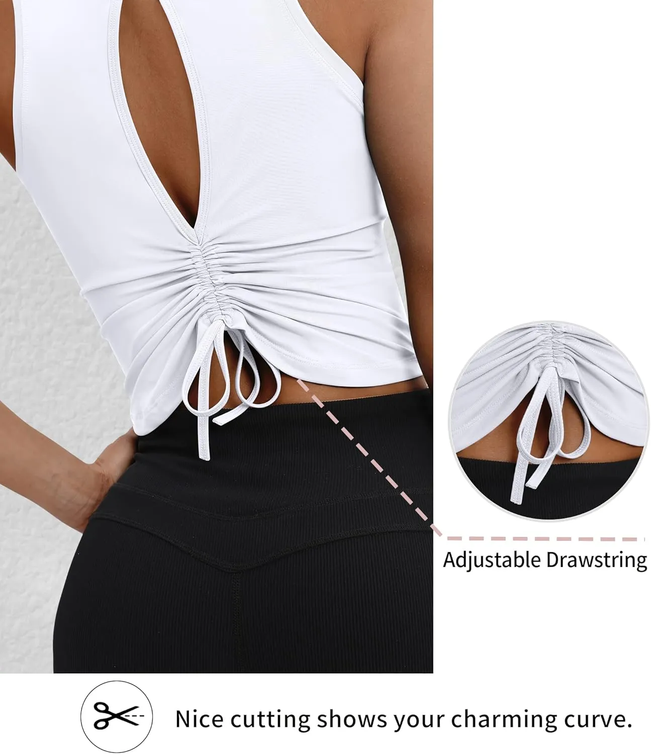 VOOVEEYA Ruched Workout Tops for Women Open Back - Going Out Crop Tops Backless Yoga Tops Tie Back