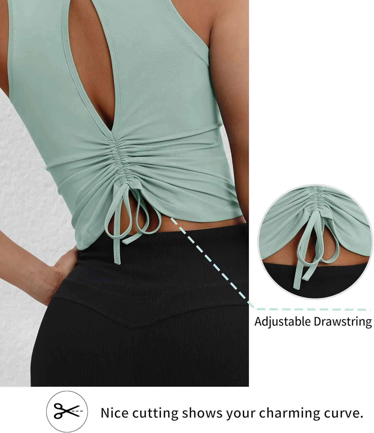 VOOVEEYA Ruched Workout Tops for Women Open Back - Going Out Crop Tops Backless Yoga Tops Tie Back