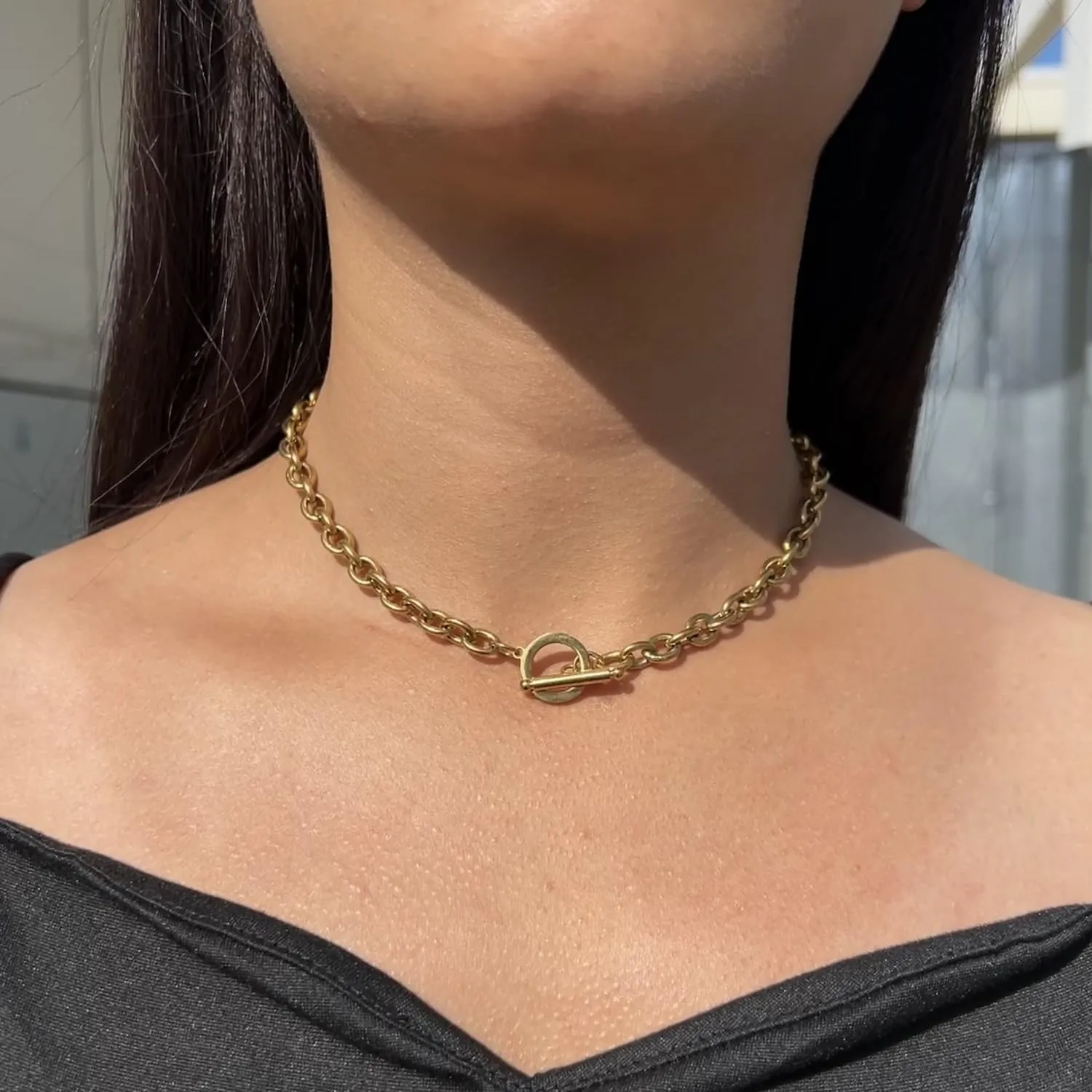 WangGao Stainless Steel Toggle Clasp Chunky Chain Necklace for Women Man,Statement Link T-Bar Clase Choker Necklaces