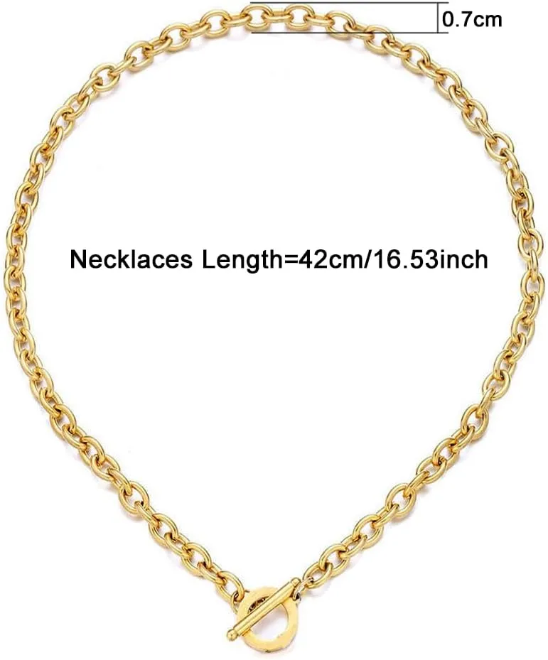 WangGao Stainless Steel Toggle Clasp Chunky Chain Necklace for Women Man,Statement Link T-Bar Clase Choker Necklaces