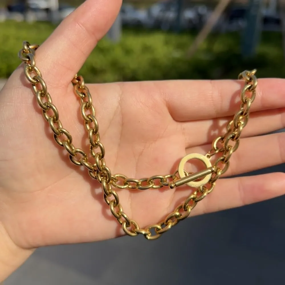 WangGao Stainless Steel Toggle Clasp Chunky Chain Necklace for Women Man,Statement Link T-Bar Clase Choker Necklaces
