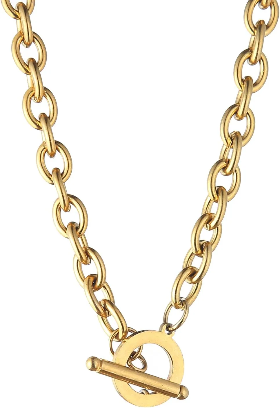 WangGao Stainless Steel Toggle Clasp Chunky Chain Necklace for Women Man,Statement Link T-Bar Clase Choker Necklaces