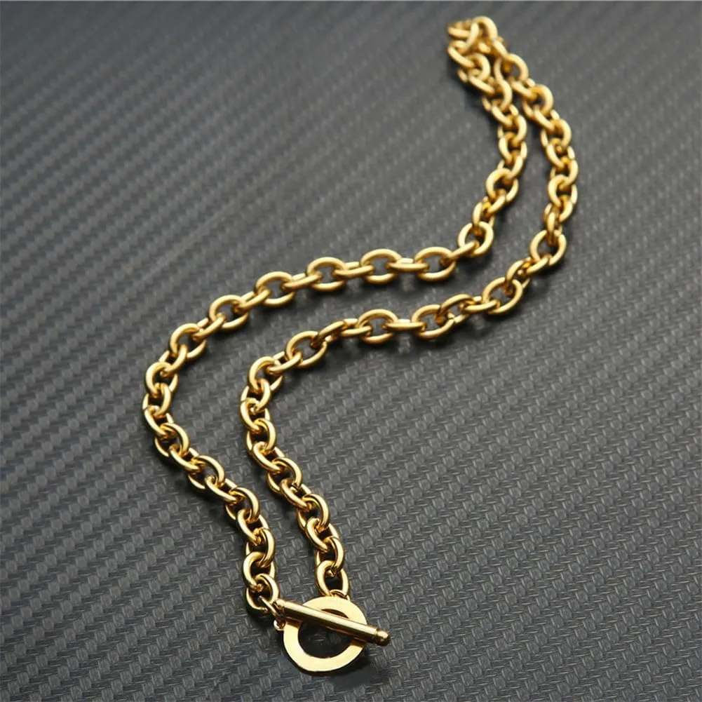 WangGao Stainless Steel Toggle Clasp Chunky Chain Necklace for Women Man,Statement Link T-Bar Clase Choker Necklaces