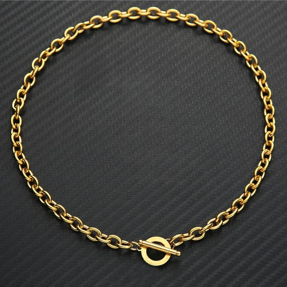 WangGao Stainless Steel Toggle Clasp Chunky Chain Necklace for Women Man,Statement Link T-Bar Clase Choker Necklaces