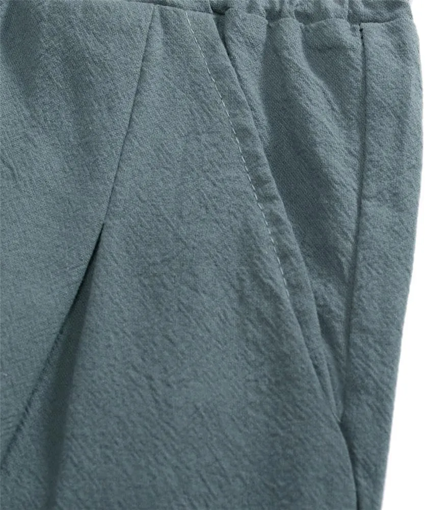Wankang Mens Cotton Linen Shorts Summer Casual Elastic Waist Drawstring Vacation Beach Shorts Slim Fit Hawaii Shorts for Men