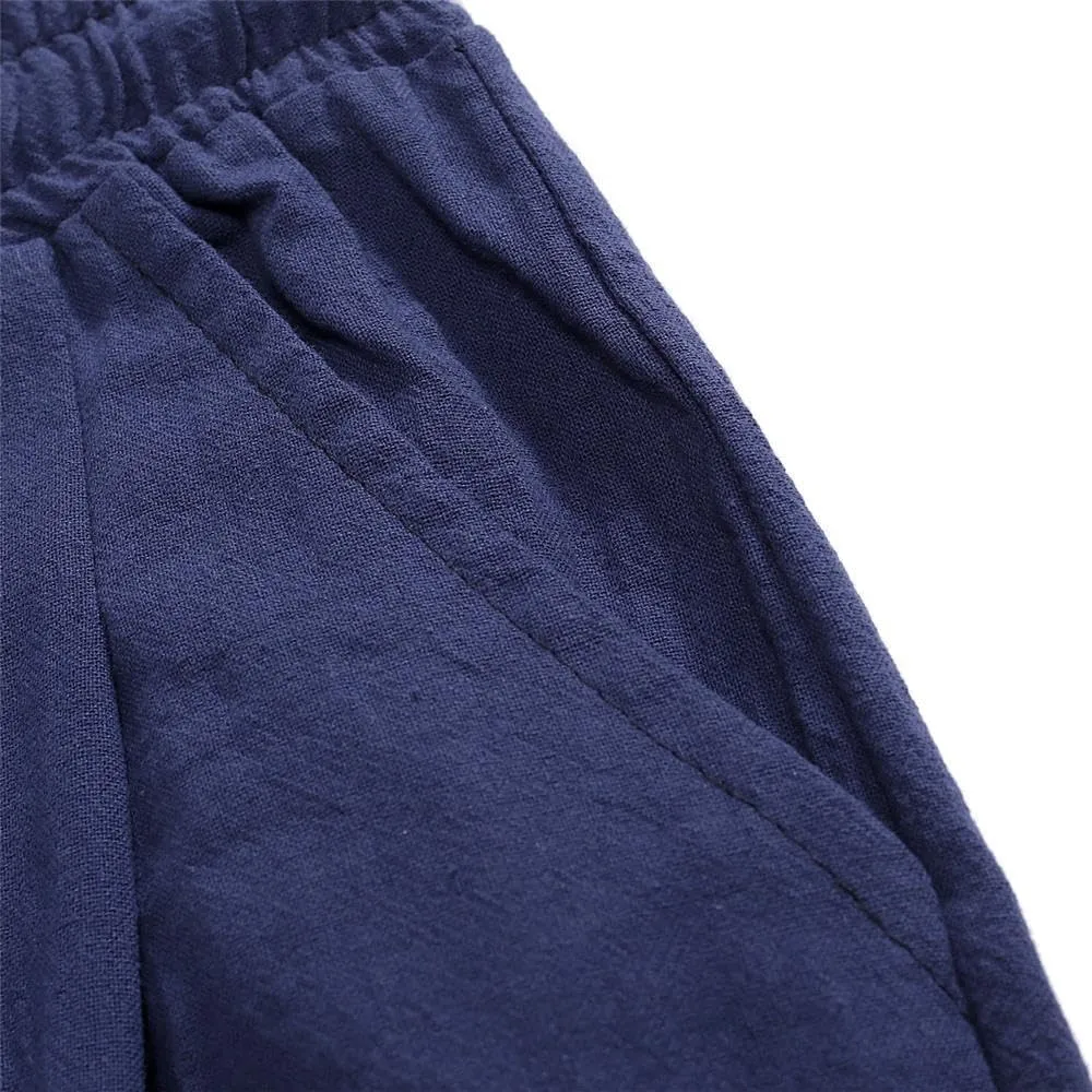 Wankang Mens Cotton Linen Shorts Summer Casual Elastic Waist Drawstring Vacation Beach Shorts Slim Fit Hawaii Shorts for Men