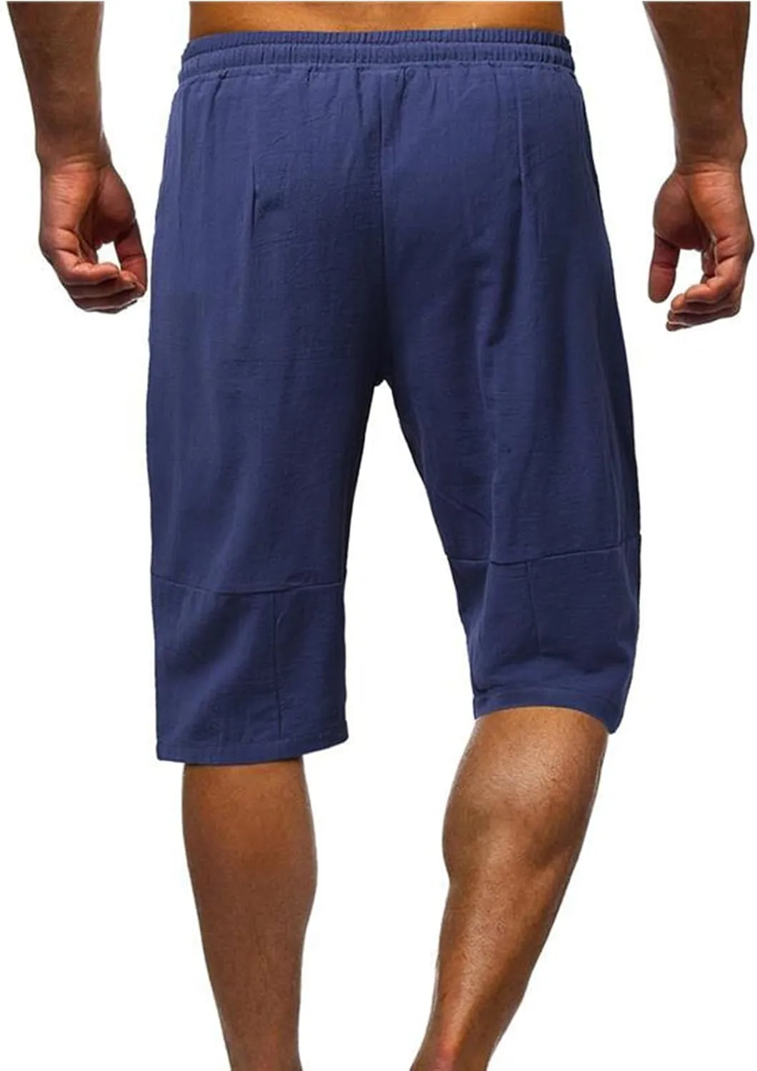 Wankang Mens Cotton Linen Shorts Summer Casual Elastic Waist Drawstring Vacation Beach Shorts Slim Fit Hawaii Shorts for Men