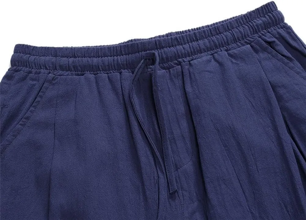 Wankang Mens Cotton Linen Shorts Summer Casual Elastic Waist Drawstring Vacation Beach Shorts Slim Fit Hawaii Shorts for Men