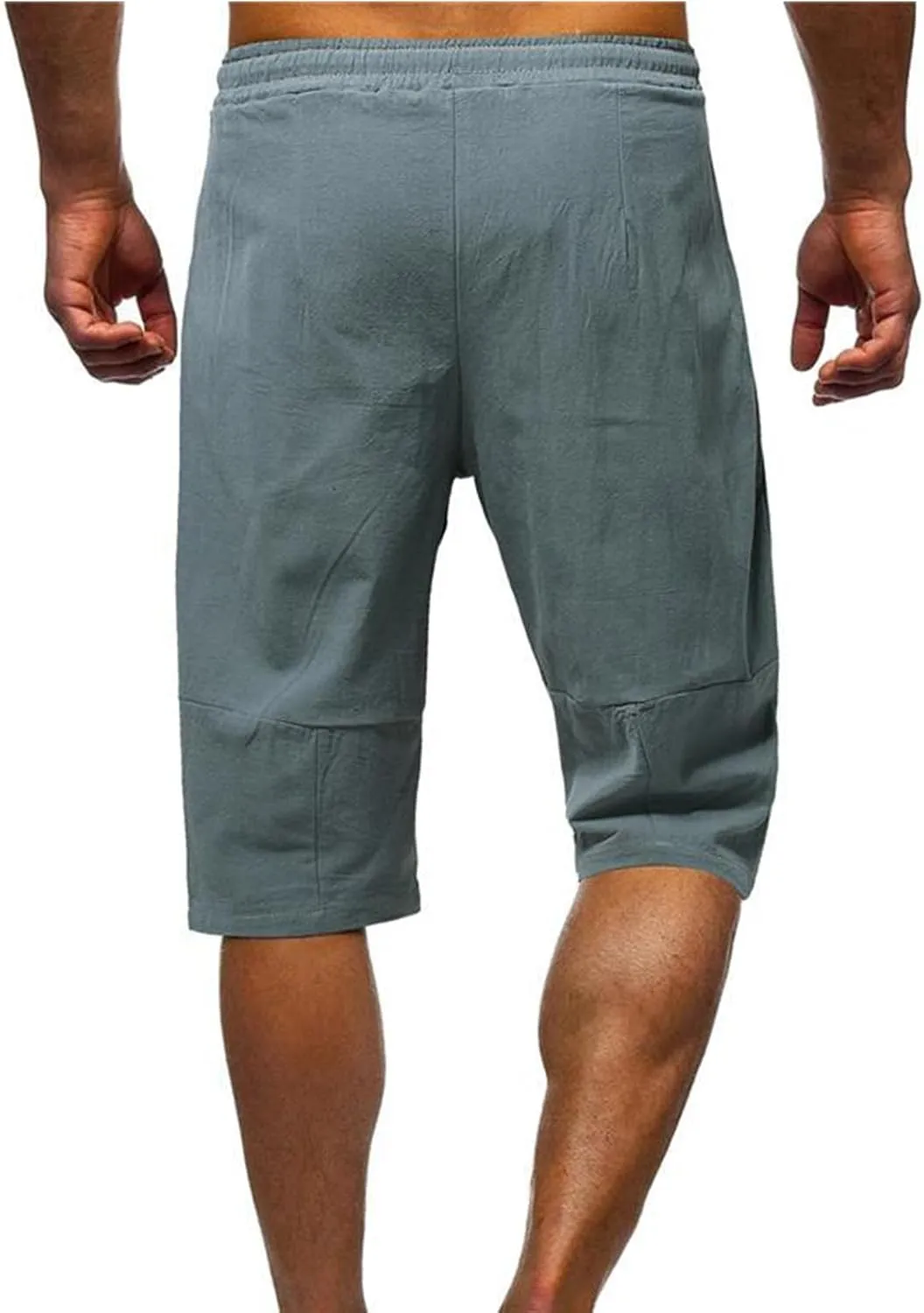 Wankang Mens Cotton Linen Shorts Summer Casual Elastic Waist Drawstring Vacation Beach Shorts Slim Fit Hawaii Shorts for Men