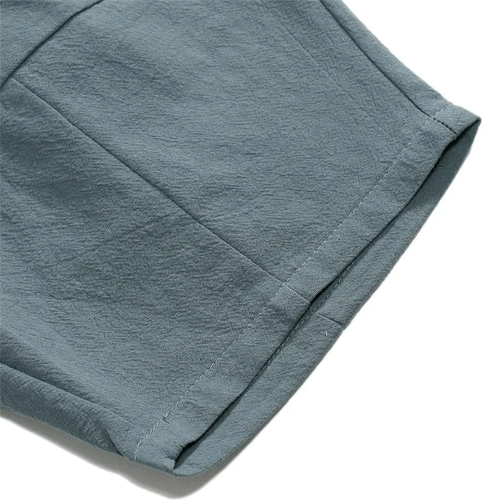 Wankang Mens Cotton Linen Shorts Summer Casual Elastic Waist Drawstring Vacation Beach Shorts Slim Fit Hawaii Shorts for Men