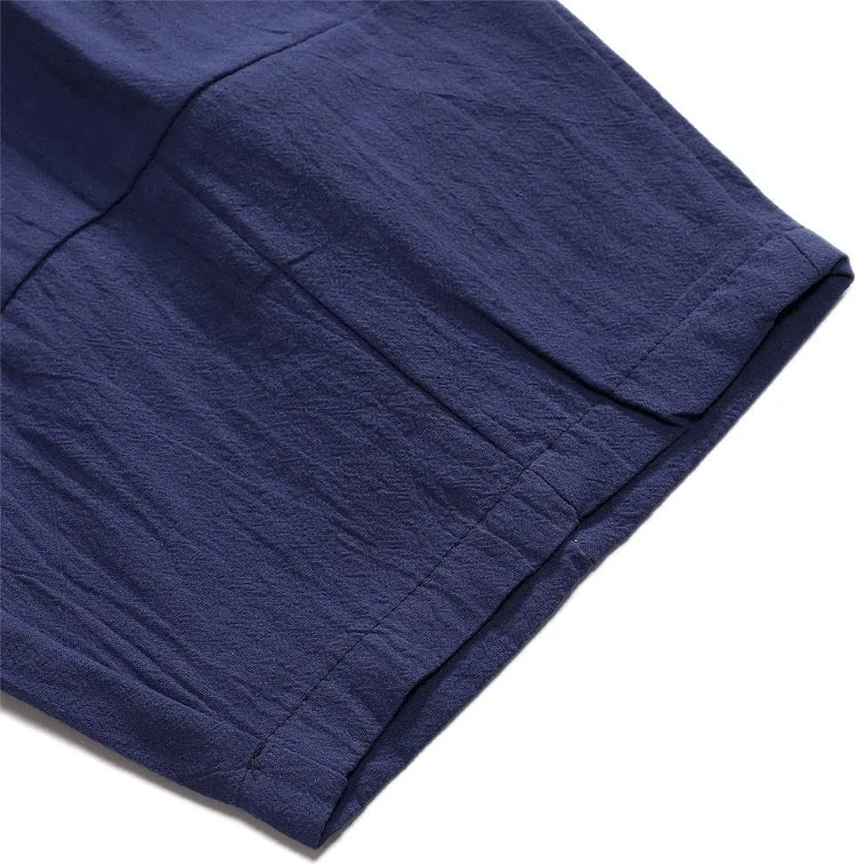 Wankang Mens Cotton Linen Shorts Summer Casual Elastic Waist Drawstring Vacation Beach Shorts Slim Fit Hawaii Shorts for Men