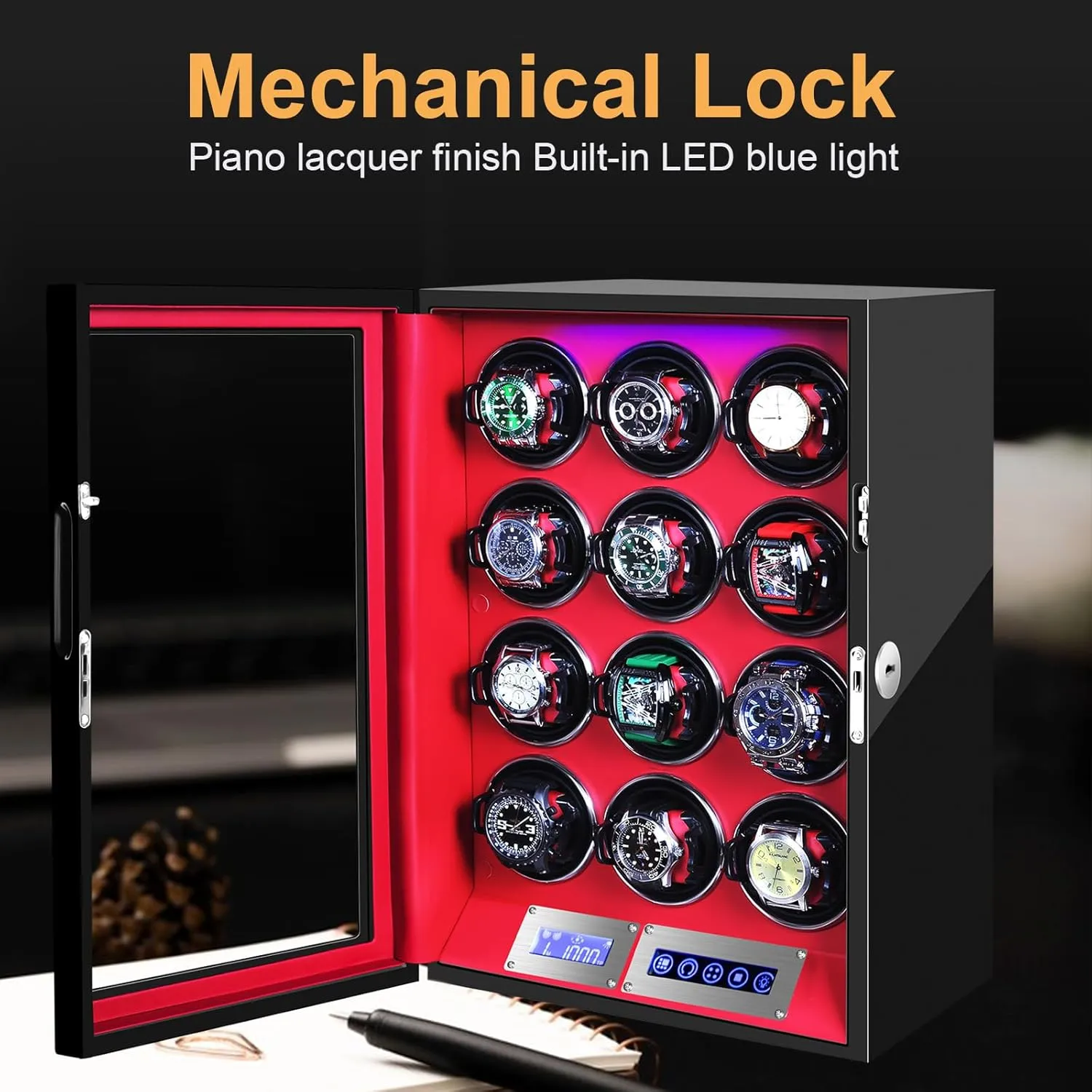Watch Winder for 6/9/12 Slots Automatic Watches,Ultra-Quiet Japanese Motors, Built-in LED Illumination and LCD Touchscreen Control