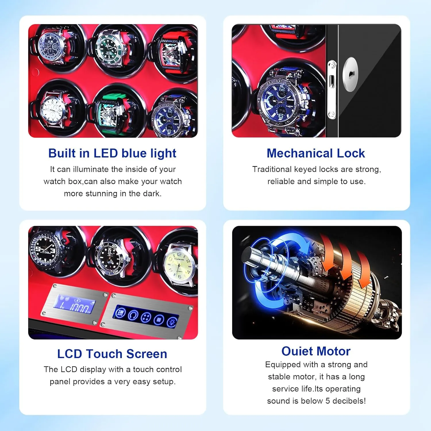 Watch Winder for 6/9/12 Slots Automatic Watches,Ultra-Quiet Japanese Motors, Built-in LED Illumination and LCD Touchscreen Control