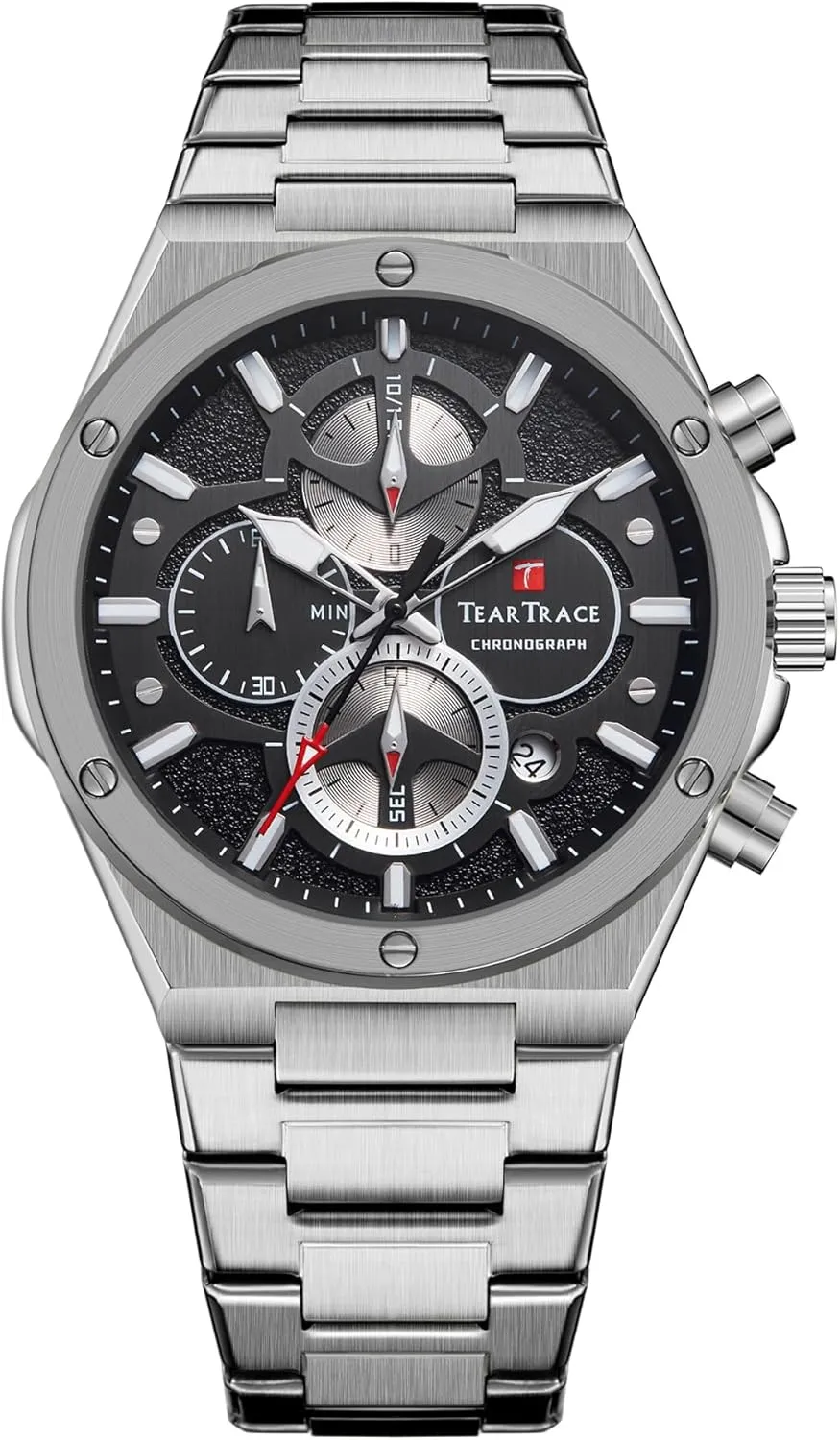 Watches for Men Quartz Analog Silver Mens Watches Luxury Waterproof Chronograph Luminous Dress Watch with Stainless Steel Starp for Business Casual Wear