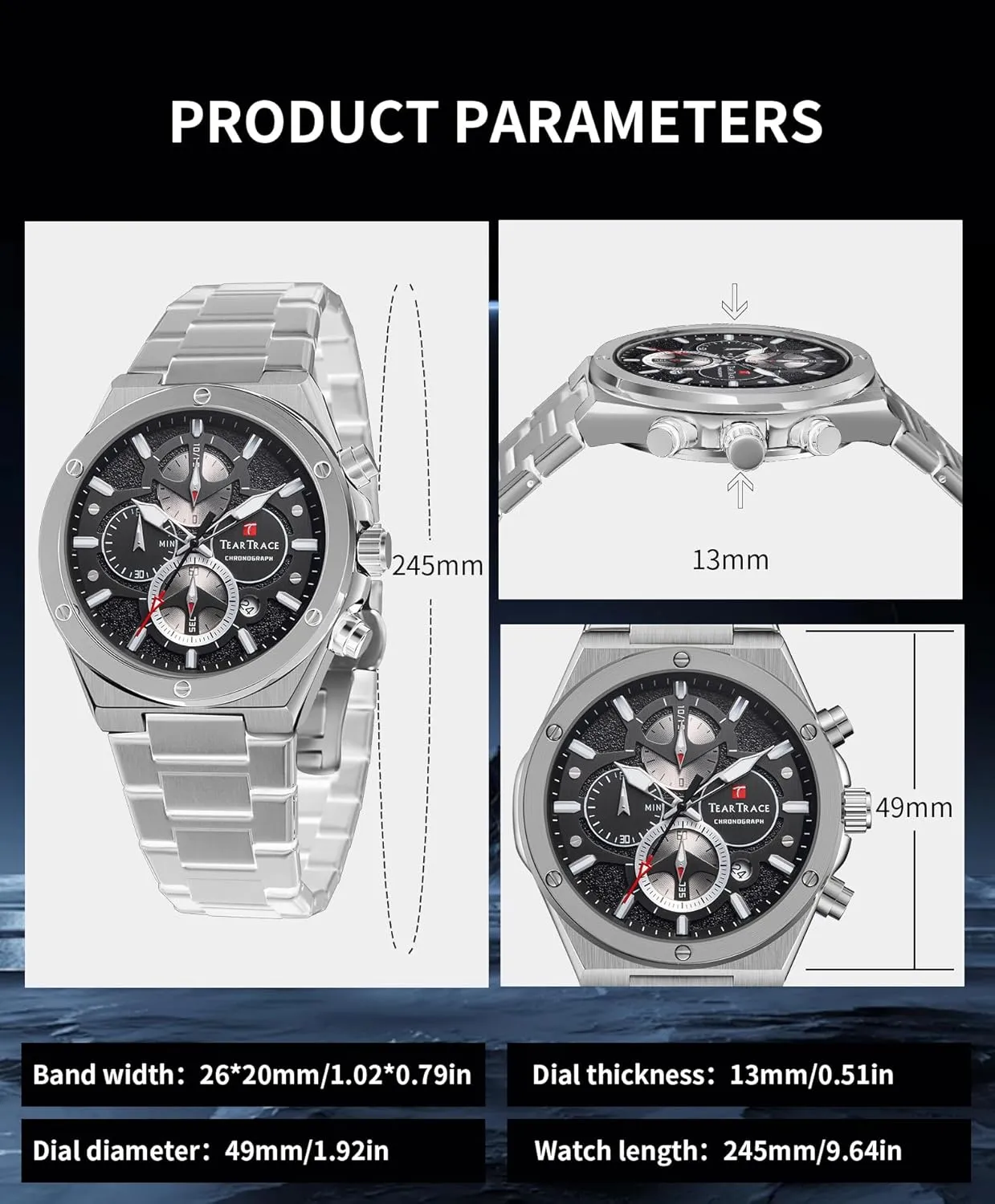 Watches for Men Quartz Analog Silver Mens Watches Luxury Waterproof Chronograph Luminous Dress Watch with Stainless Steel Starp for Business Casual Wear