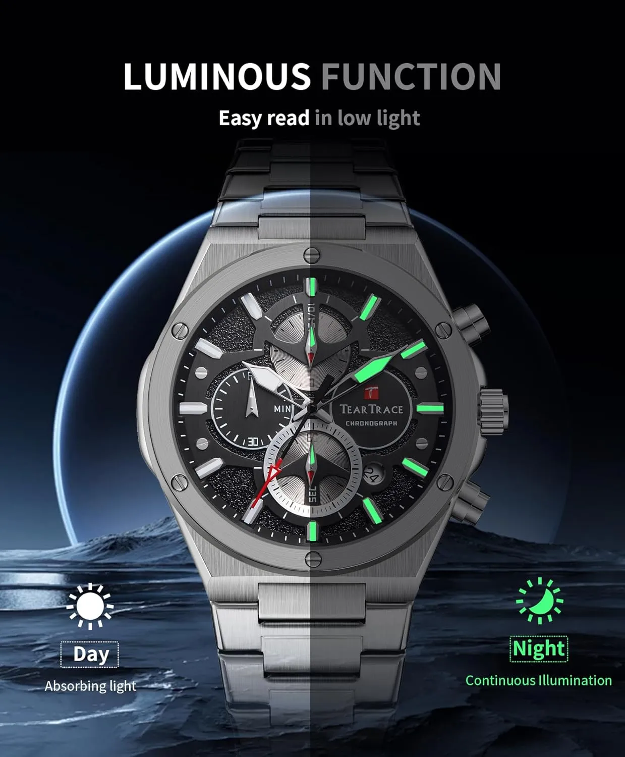 Watches for Men Quartz Analog Silver Mens Watches Luxury Waterproof Chronograph Luminous Dress Watch with Stainless Steel Starp for Business Casual Wear